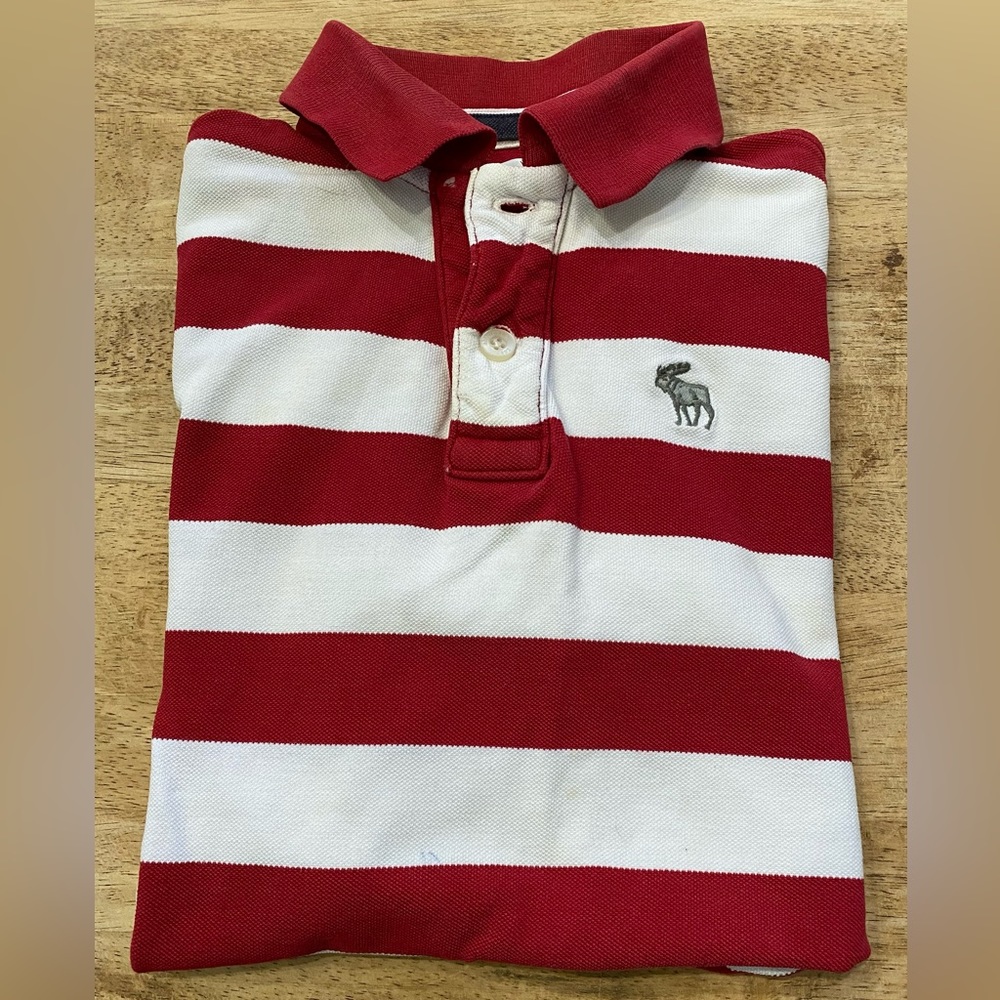 Abercrombie‎ Boy’s XL Red/White Stripe 100% Cotton Pique Knit Short Sleeve Polo